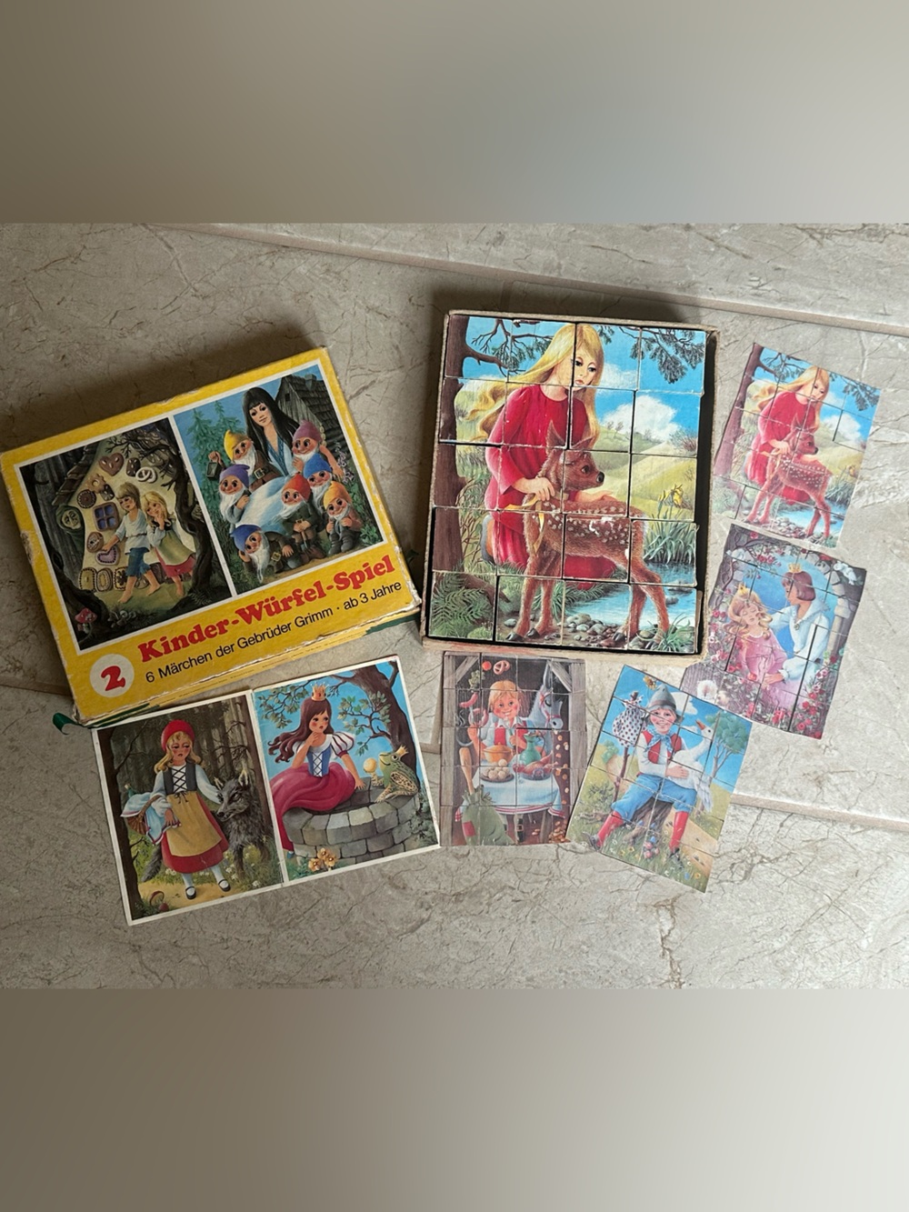 Grimm’s Fairy Tales vintage wooden puzzle blocks complete set wood toy